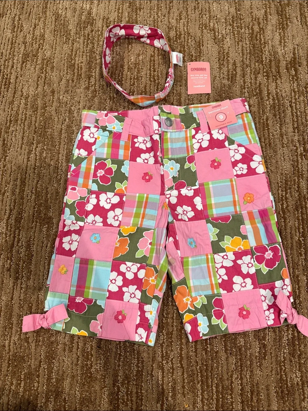 Gymboree Pink Patchwork Floral Shorts with Matching Headband